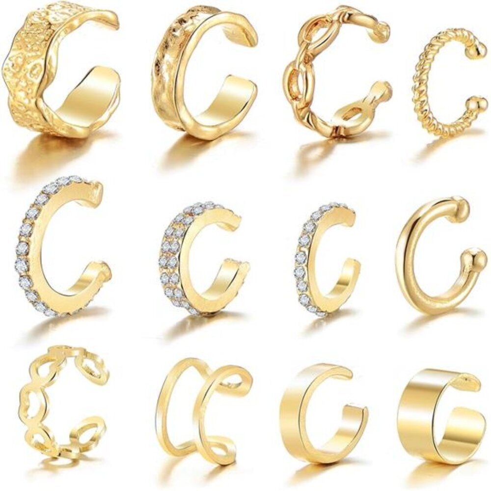 12 pcs Ear Cuffs For Women Non Piercing 14k Gold Ear Cuffs Earrings Sexy